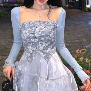 Blossoms in the Ice     Dress with Optional Cardigan Set Kawaii Academia Y2K Cottagecore Coquette Fairycore Dollette Princesscore