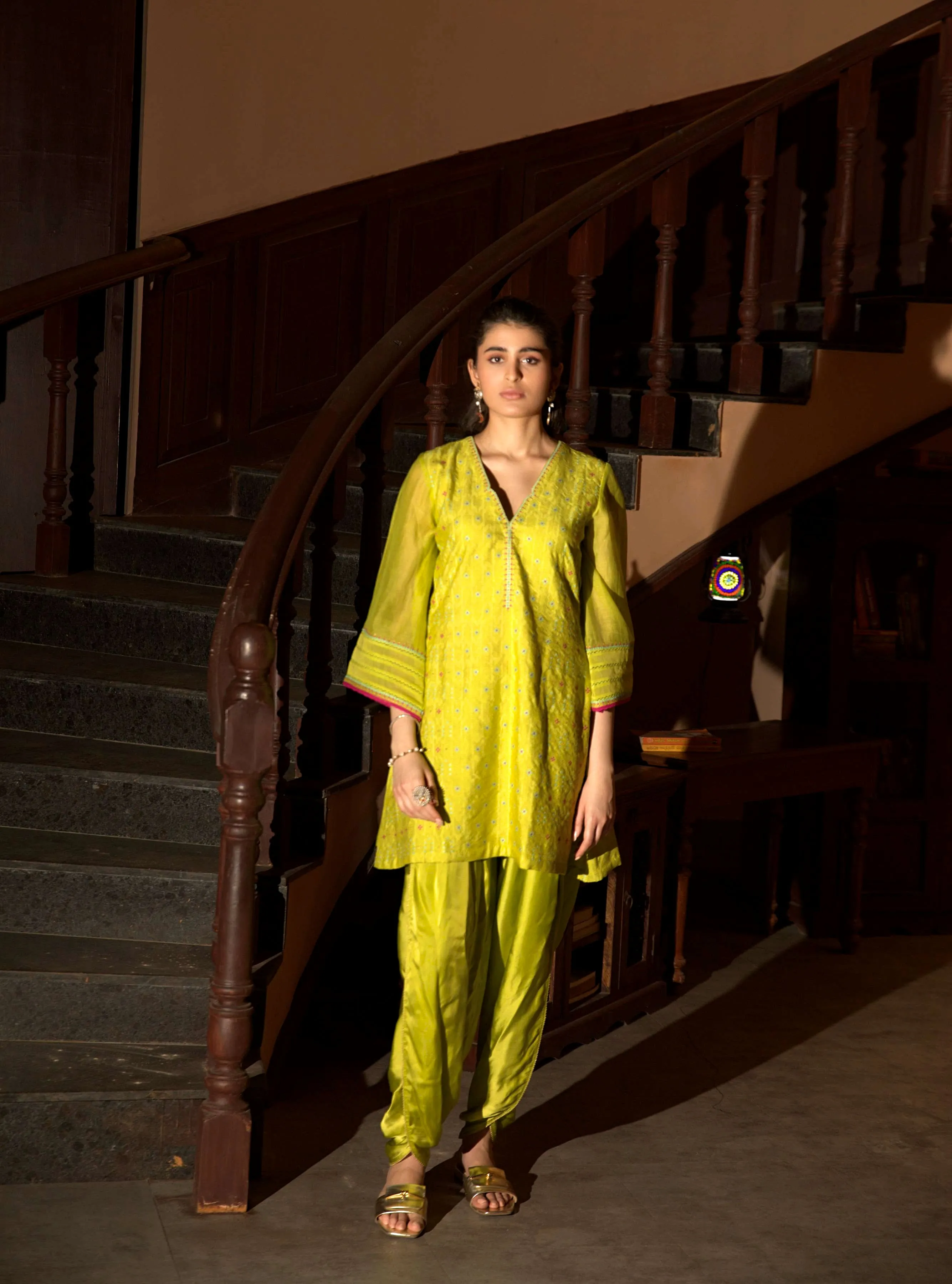 Lime Green Short Kurta Set
