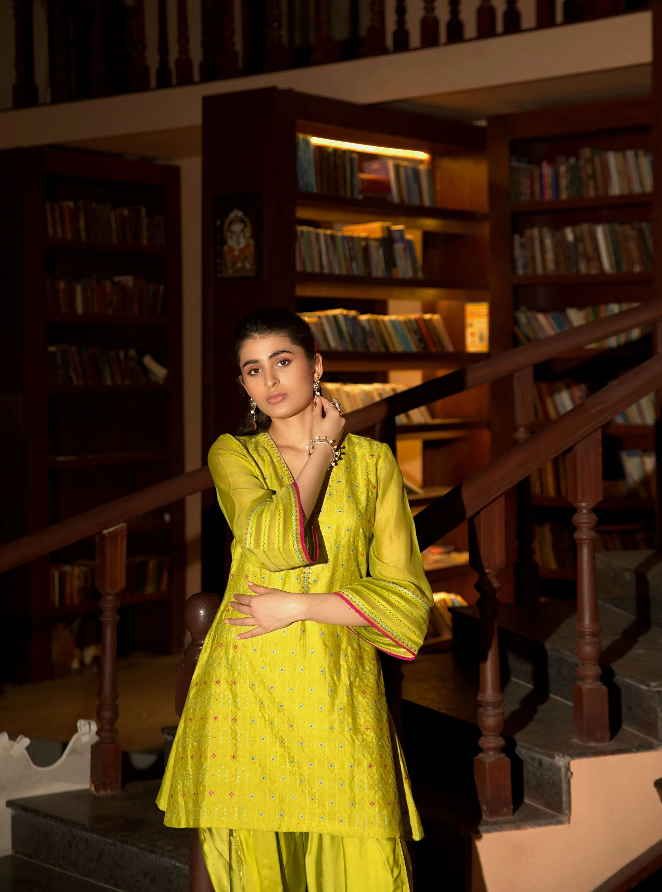 Lime Green Short Kurta Set