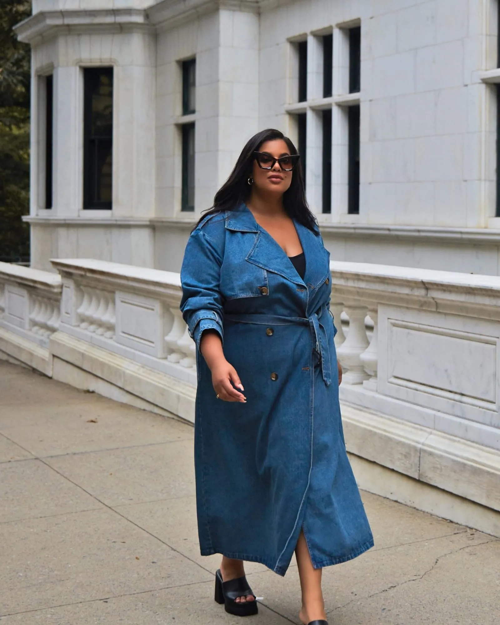 Livie Denim Longline Trench Coat - Medium Blue | Blue