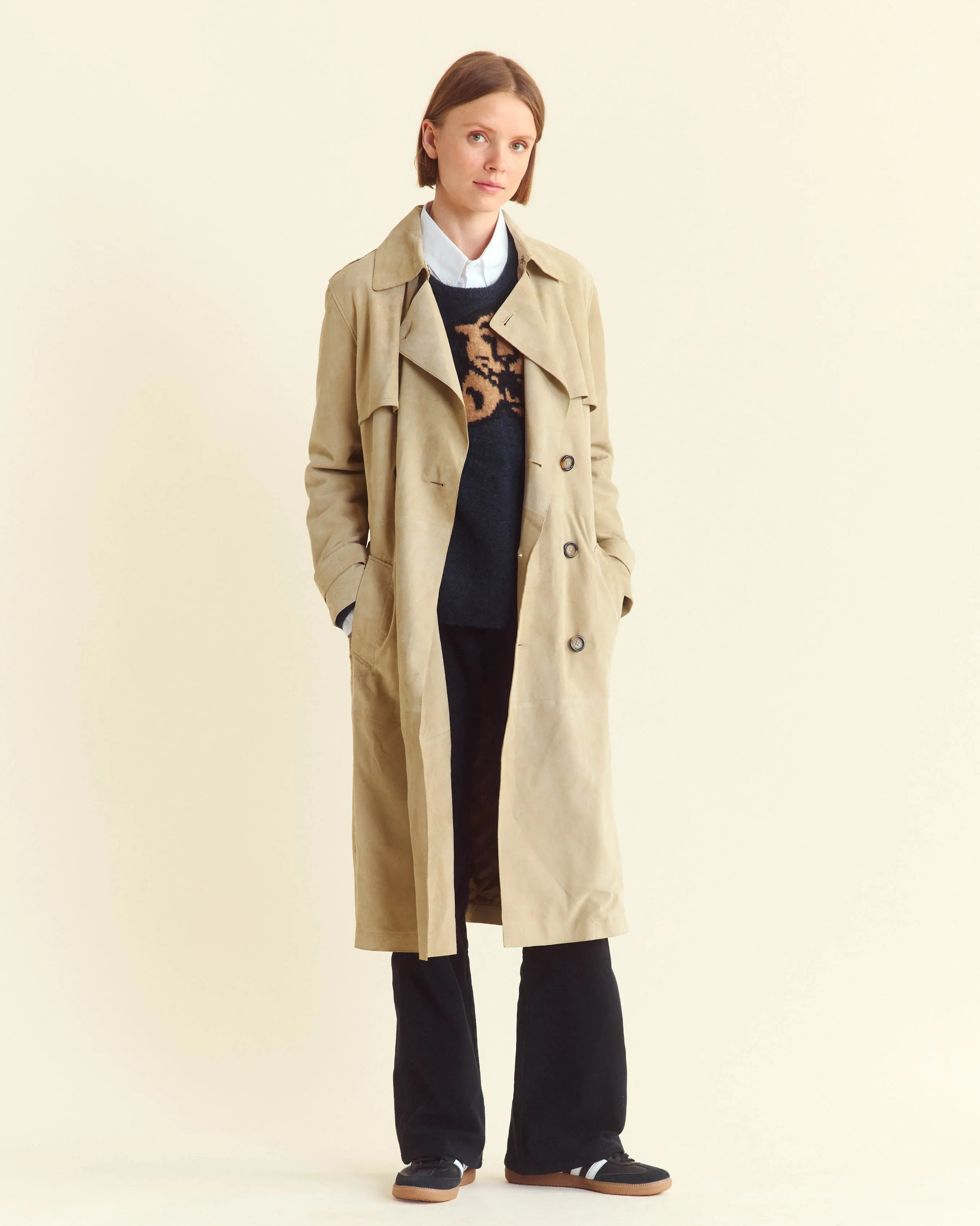 Long Suede Trench Coat