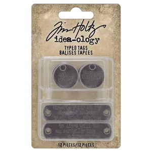 Tim Holtz Idea-Ology - Metal Adornments - Typed Tags - 12 Pieces