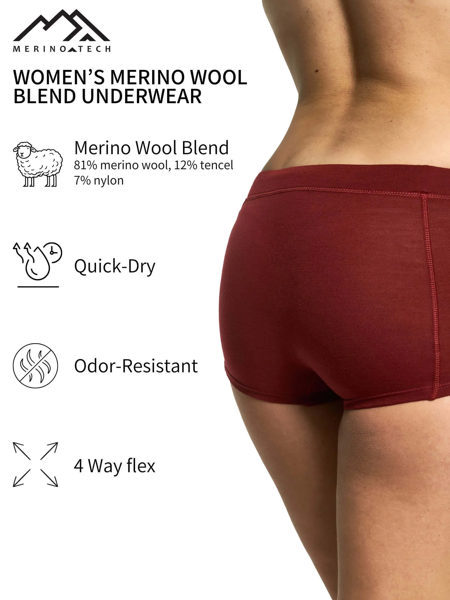 Women's Merino Boxers Currant Red (1 Pack)