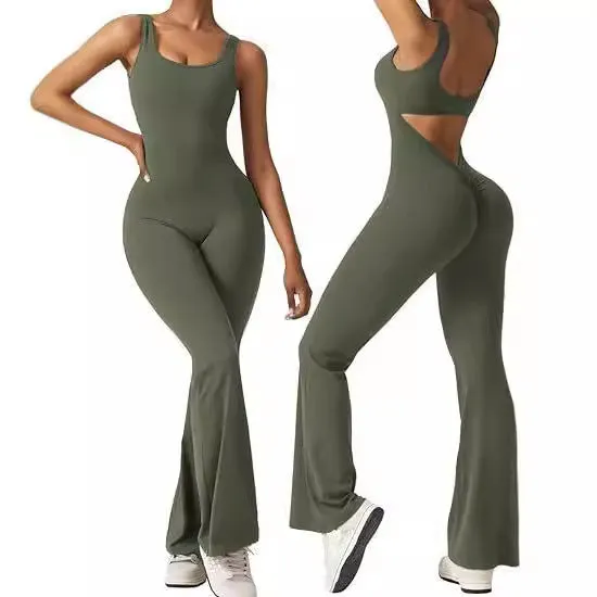 Women's sleeveless flared jumpsuit sexy backless