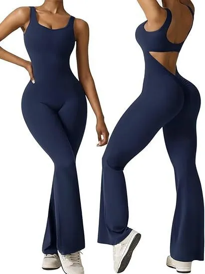 Women's sleeveless flared jumpsuit sexy backless