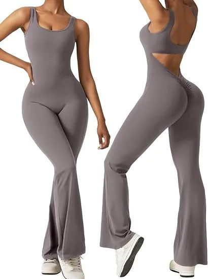 Women's sleeveless flared jumpsuit sexy backless