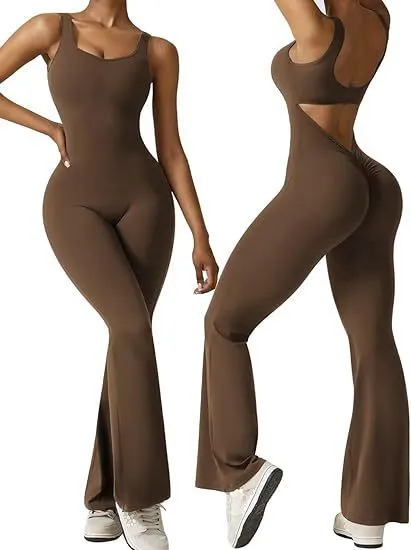 Women's sleeveless flared jumpsuit sexy backless