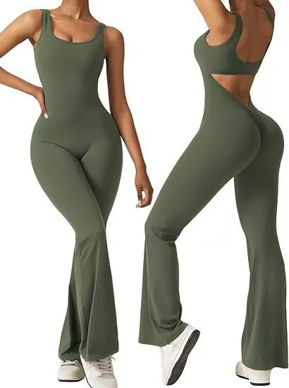Women's sleeveless flared jumpsuit sexy backless