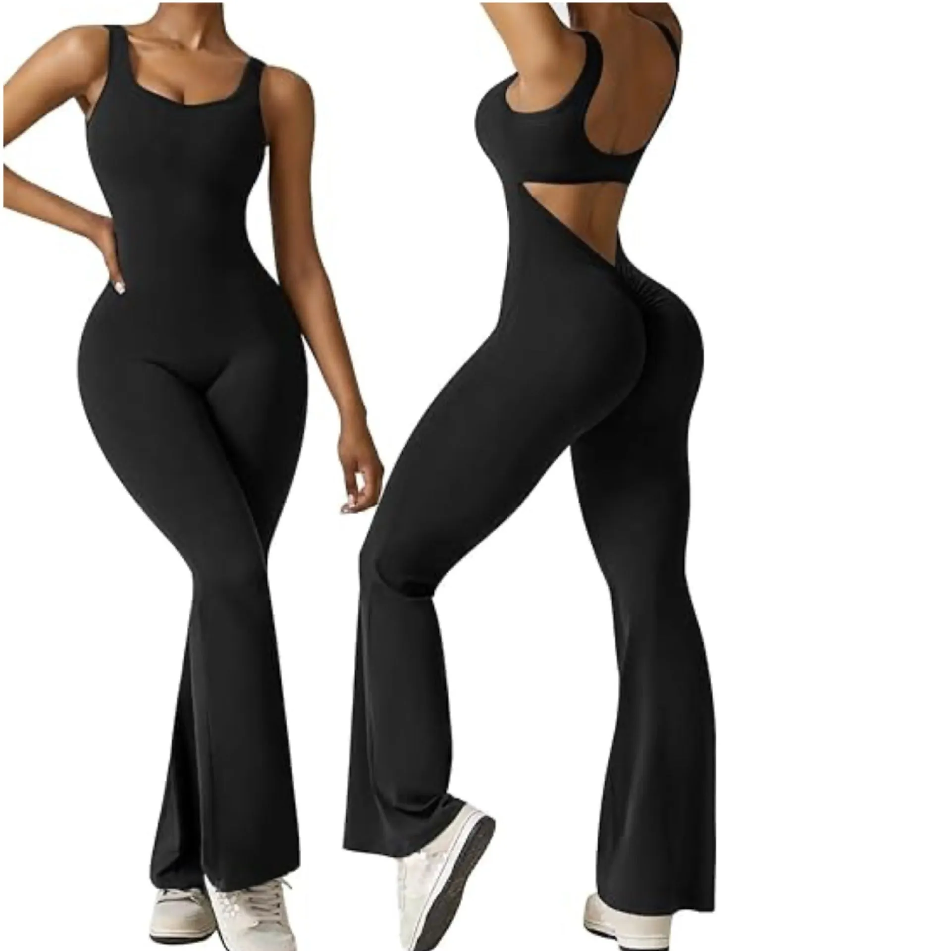 Women's sleeveless flared jumpsuit sexy backless