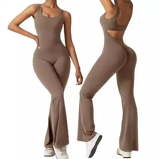 Women's sleeveless flared jumpsuit sexy backless