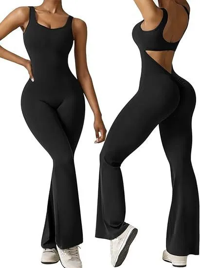 Women's sleeveless flared jumpsuit sexy backless