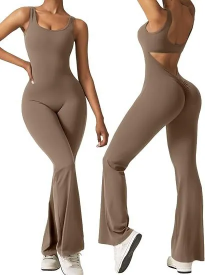 Women's sleeveless flared jumpsuit sexy backless